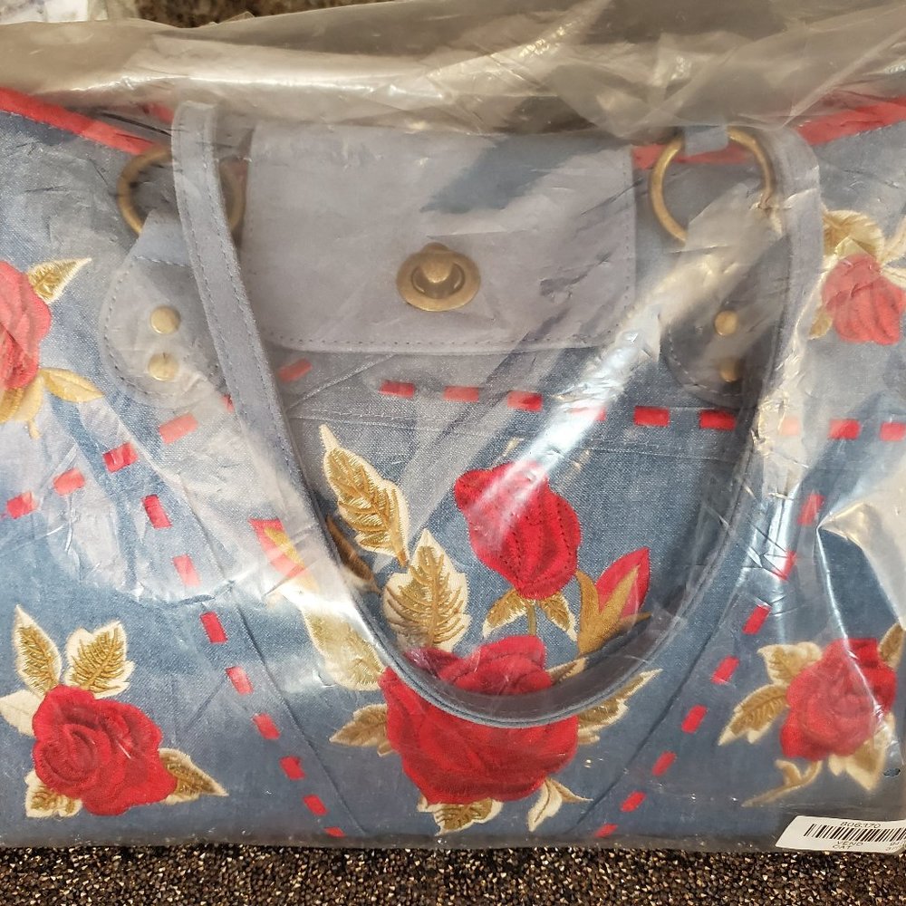 NWT Vintage Diane Gilman Blue Suede Rose Bag Purse - Picture 1 of 8
